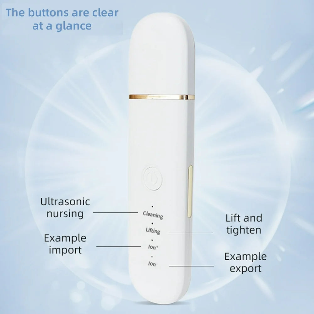 USB Rechargeable Ultrasonic Facial Skin Scrubber with 4 Modes and Portable Design