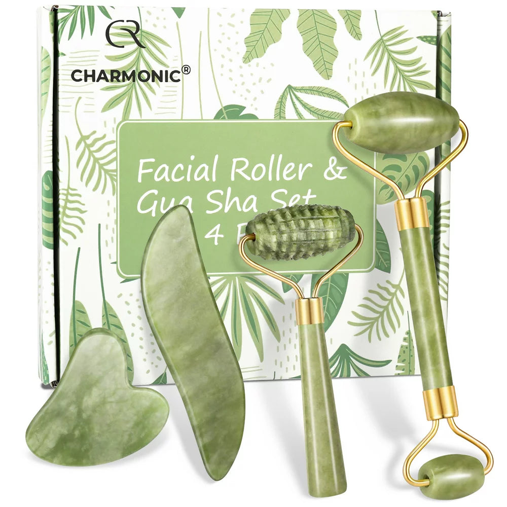 Facial Massager Set with Jade Roller and Gua Sha Tools for Anti-Aging and Skincare