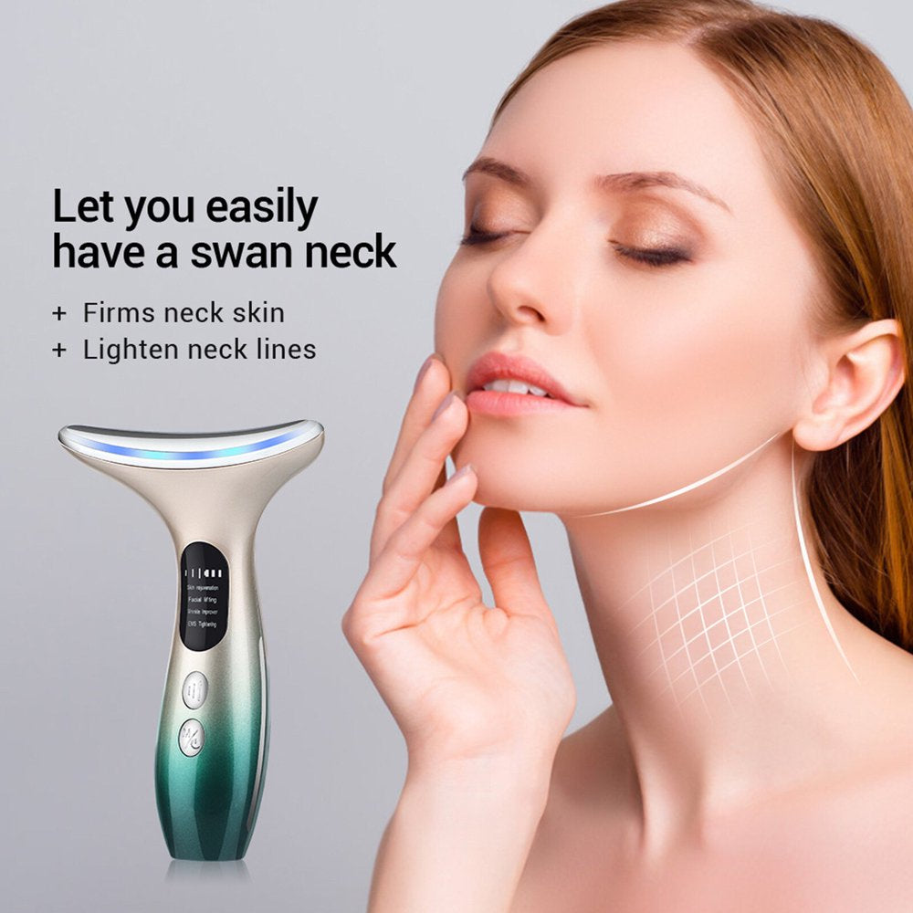 Neck and Face Massager with 3 Modes and 45°C Heat for Skintightening, Wrinkle Removal, and Lifting