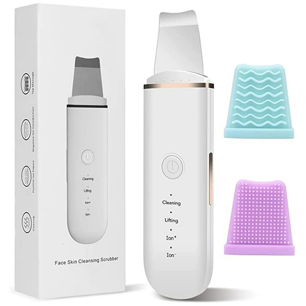 USB Rechargeable Ultrasonic Facial Skin Scrubber with 4 Modes and Portable Design