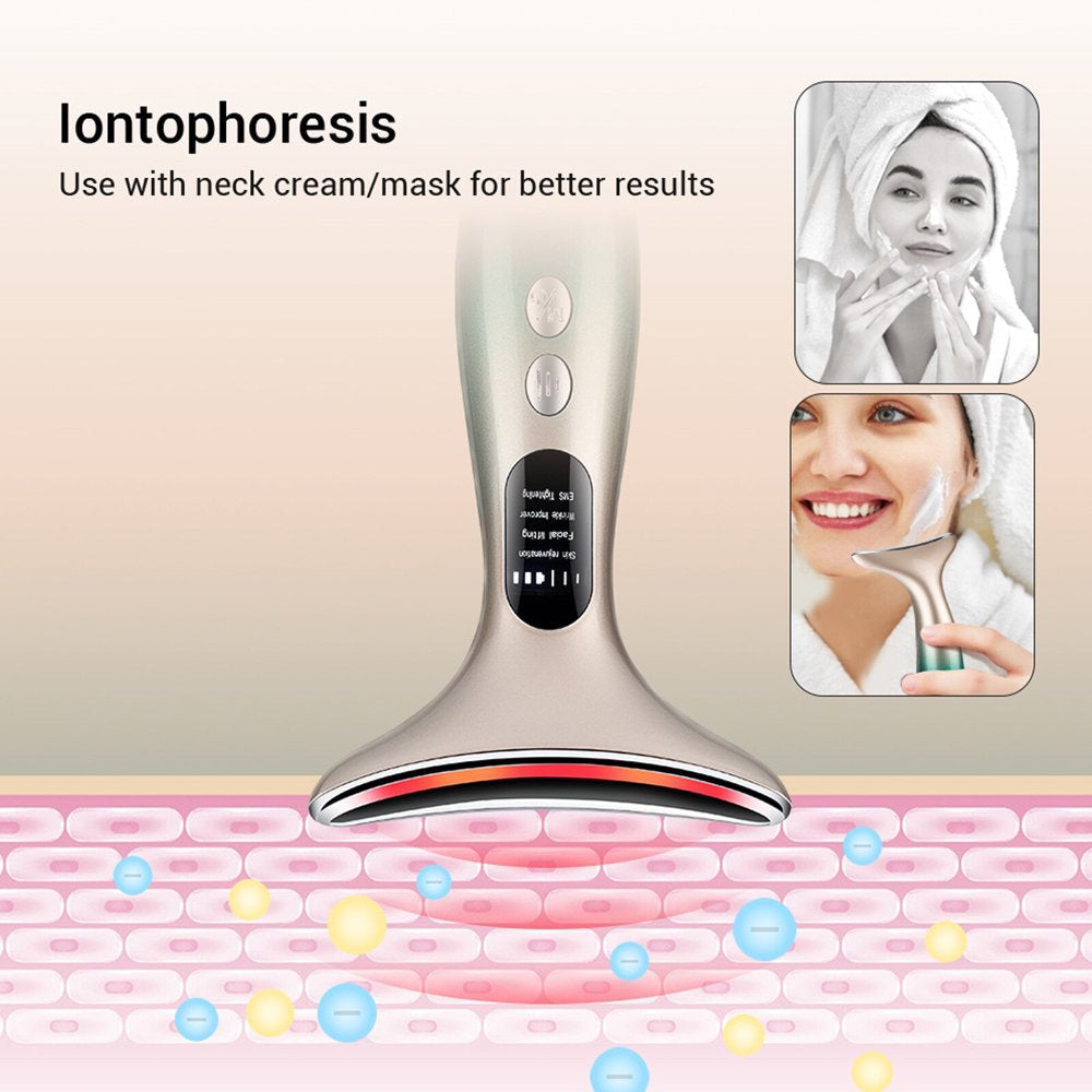 Neck and Face Massager with 3 Modes and 45°C Heat for Skintightening, Wrinkle Removal, and Lifting